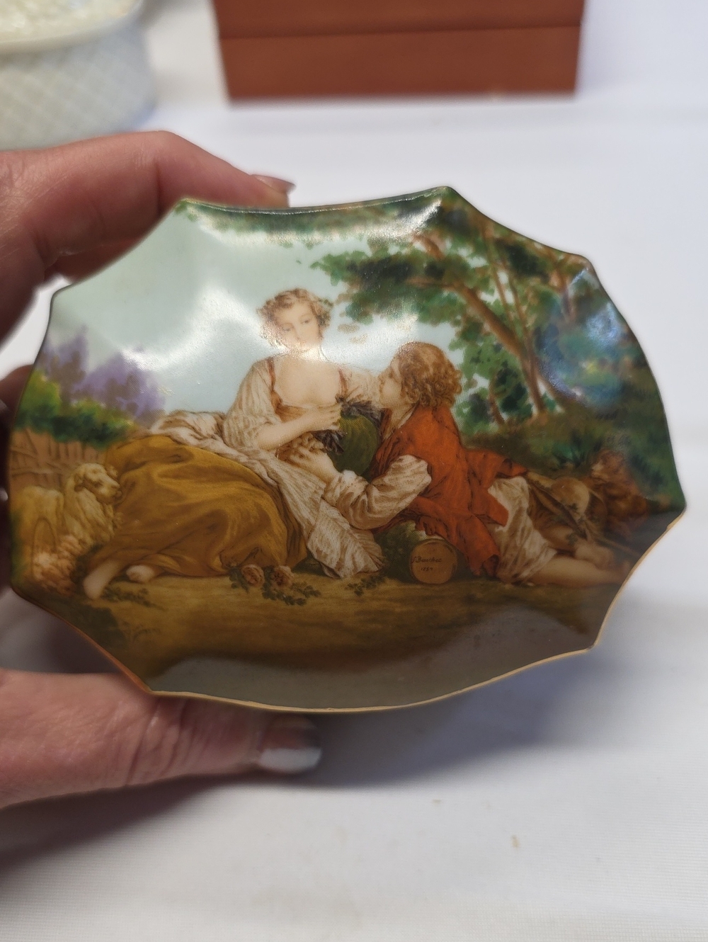 Vintage Ardalt Style Porcelain Trinket Box - François Boucher "La Marotte